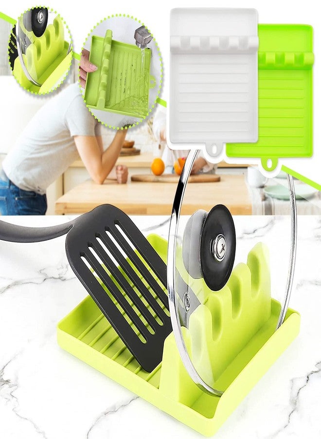 PK shopper Kitchen Spoon Holders Stand Fork Spatula Rack Shelf Organizer Plastic Spoon Rest Chopsticks Holder Non-Slip Spoons Pad Pot Lid Holder (Pack of 2) - Image 4